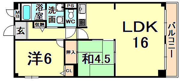 兵庫県尼崎市長洲中通１丁目(賃貸マンション2LDK・3階・60.20㎡)の写真 その2