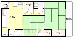 ヴィラ東伊丹 5階2DKの間取り