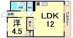 クリアスカイ立花 1LDKの間取図画像