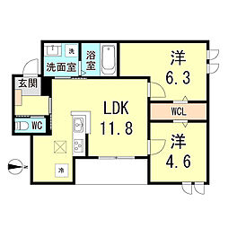 マンション　ＲＩＫＯ塚口 1階2LDKの間取り