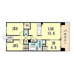 クラッシィハウス尼崎ＧＲＡＮＤ　ＰＬＡＣＥ 6階3LDKの間取り