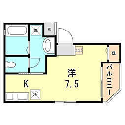 ワコーレヴィータ神戸上沢通サウス 1階ワンルームの間取り