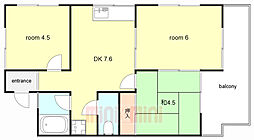 マンション翠館 2階3DKの間取り