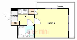 松原マンション 1Kの間取図画像