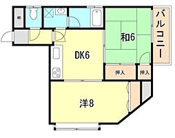 リンケージ7 202 2階2DKの間取り