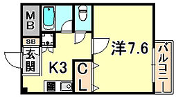 メゾン・ド・ヴィレ　須磨潮見坂 2階1Kの間取り