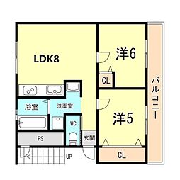 高津橋農住団地Ｂ棟 4階2LDKの間取り