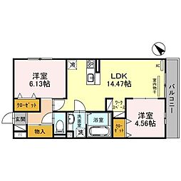 レ リヤン ファミリオVIII 3階2LDKの間取り