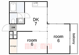 シャルム桜ケ丘 2DKの間取図画像