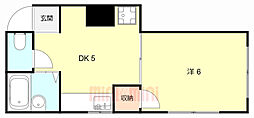 東須磨ハイツ 2階1DKの間取り