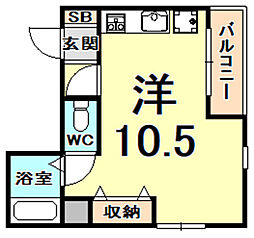 エレメンツアクア ワンルームの間取図画像