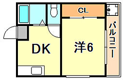 クレーン奥山 1DKの間取図画像