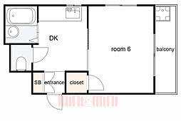 北口ハイツ 302 3階1DKの間取り