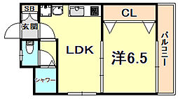 ラメゾン小河通 2階1LDKの間取り