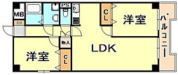 大仁マンション 3階2LDKの間取り