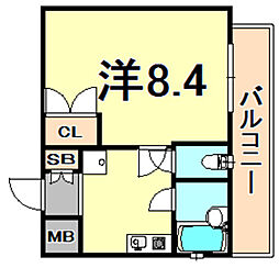 グランシャリオＷＥＳＴ 2階1Kの間取り