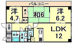 メゾンドール荒牧 3階3LDKの間取り