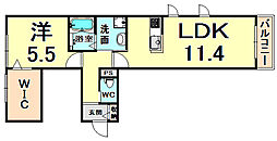 Ｍ．ｃｕｂｅ 2階1LDKの間取り