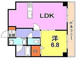 クオーレ三宮　弐番館 2階1LDKの間取り
