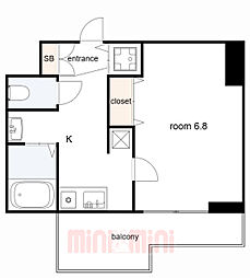 スワンズ神戸三宮イースト 1Kの間取図画像