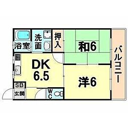 サンコート塚口 2DKの間取図画像