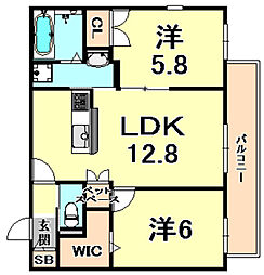 メゾンティーグル神垣 2LDKの間取図画像
