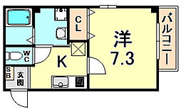 ロータスコート2 1Kの間取図画像