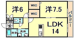 ベルフィールド 2LDKの間取図画像