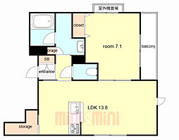神戸市灘区高徳町6丁目マンション 1LDKの間取図画像