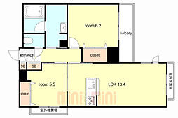 神戸市灘区高徳町6丁目マンション 2LDKの間取図画像