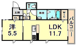 アヴェニール金楽寺 1LDKの間取図画像