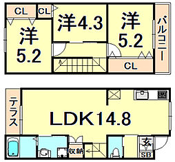 JOHNVILLA大野B棟 3LDKの間取図画像