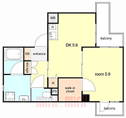 パルステージ武庫之荘 1DKの間取図画像
