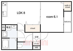 ゼニス北城内 1LDKの間取図画像