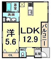 ヴェルジュ 1LDKの間取図画像