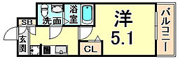 アリビオ立花2 1Kの間取図画像