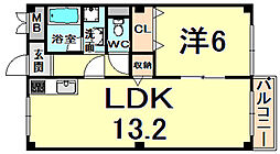 若菱ハイツ 1LDKの間取図画像