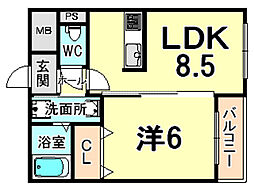 エーデル阪部十番館 1LDKの間取図画像