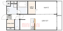 ノア伊丹湊町 1LDKの間取図画像