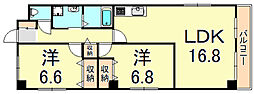 パレロワイヤル武庫之荘 2LDKの間取図画像