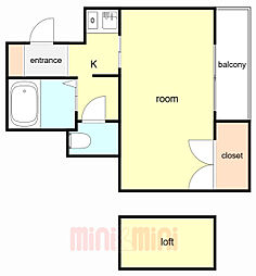 プルス塚本ドゥーエ 1Kの間取図画像