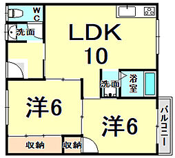 柏野建設(株)第二カシノハイツ 2LDKの間取図画像