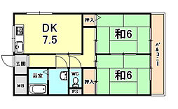 有峰ハイツ 2DKの間取図画像