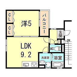 クリエオーレ稲葉元町 1LDKの間取図画像