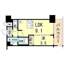 プレサンス塚本ベラビィ 1LDKの間取図画像