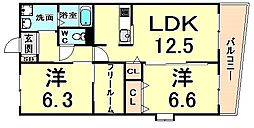 アビタシオンデュプルミエ 2SLDKの間取図画像