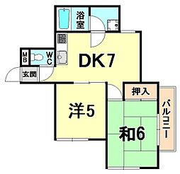 ロイヤルメゾン塚口5 2DKの間取図画像