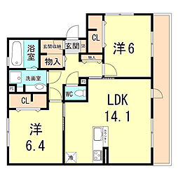 カーサイマキタローザ 2LDKの間取図画像