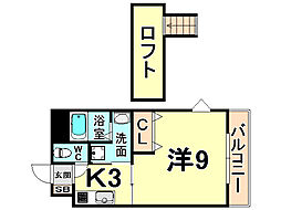ラフィーネ伊丹3 1Kの間取図画像