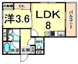 プレジール東難波 1LDKの間取図画像